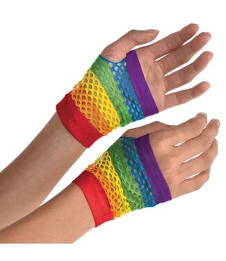 Rainbow Short Fishnet Gloves