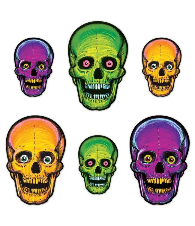 BEISTLE Vintage Halloween Nite-Glo Skull Cutouts-6ct