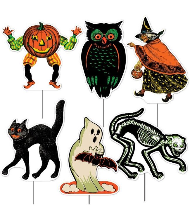 BEISTLE Plastic Vintage Halloween Yard Signs-6ct