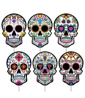 Plastic DOD Sugar Skull Yard Signs-6ct