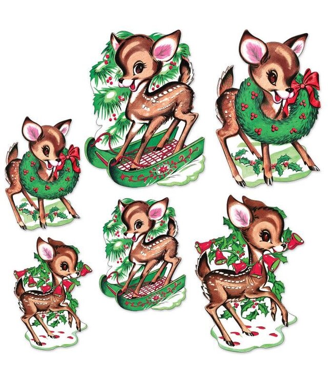 Vintage Christmas Reindeer Cutouts-6ct