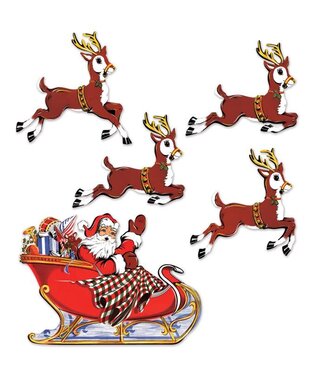 Vintage Christmas Santa & Sleigh Cutouts-5ct
