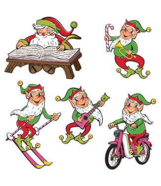 Vintage Christmas Santa & Elves Cutouts-5ct