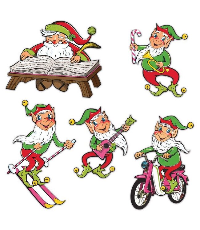 Vintage Christmas Santa & Elves Cutouts-5ct