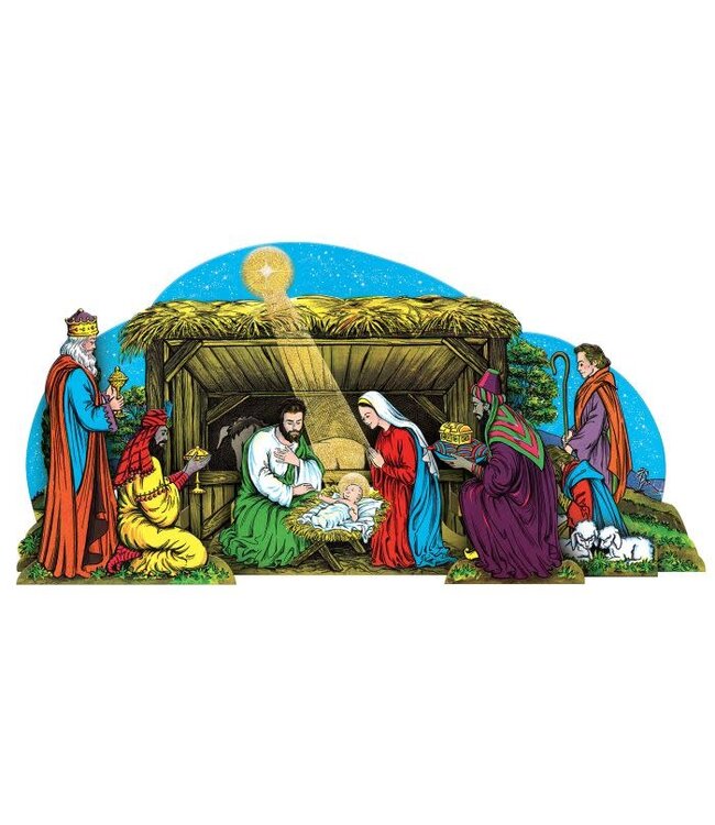 Vntg Xmas Gltrd Nativity SceneTable Dec