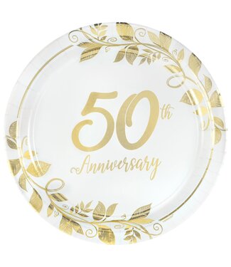 Happy 50th Anniversary 10 1/2" Round Metallic Plates