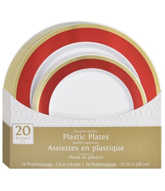 Amscan Multipack, Hot Stamped Plastic Border Plates - Apple Red