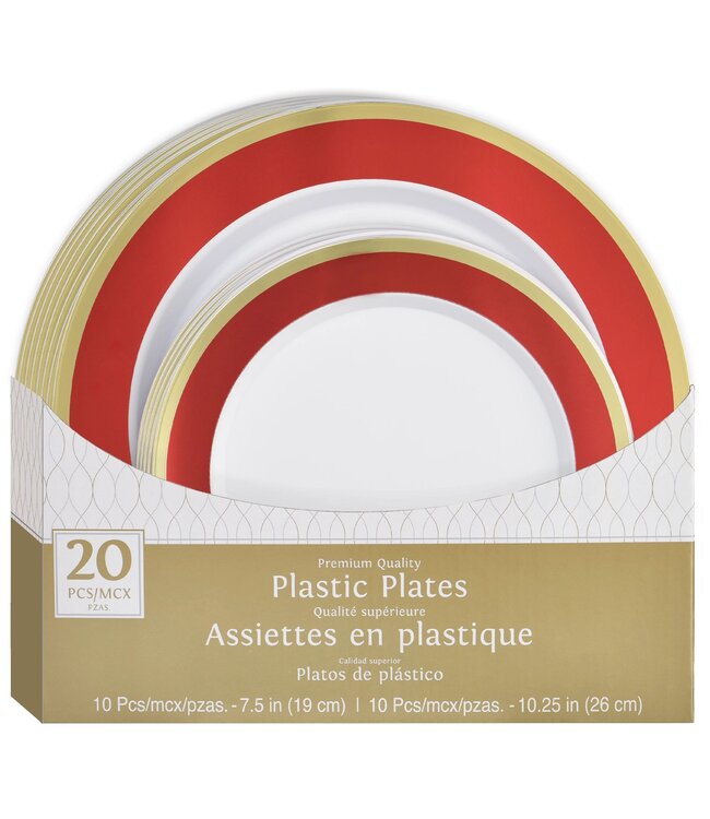 Amscan Multipack, Hot Stamped Plastic Border Plates - Apple Red