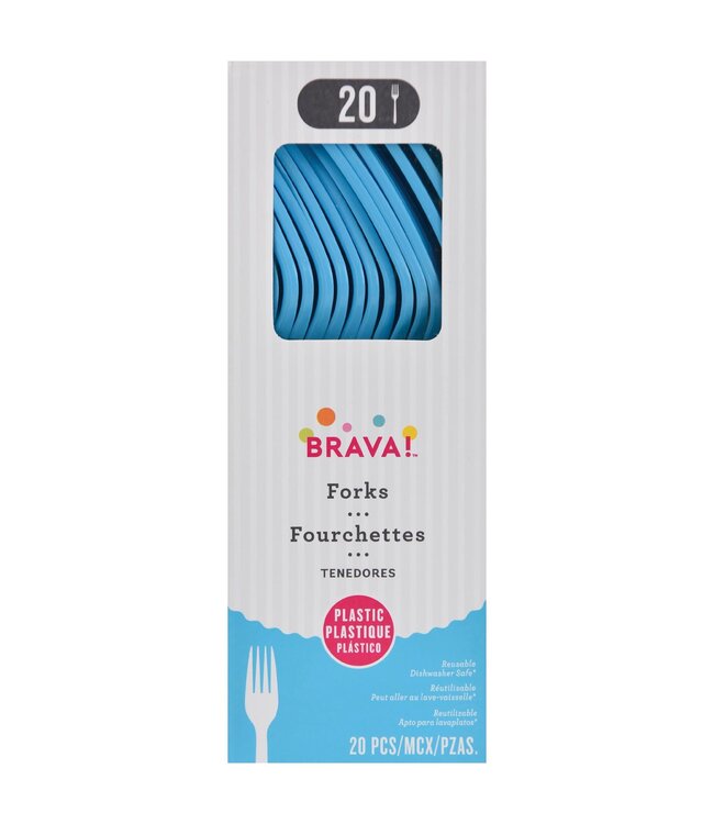 Amscan 20ct Reusable Plastic Forks - Caribbean Blue