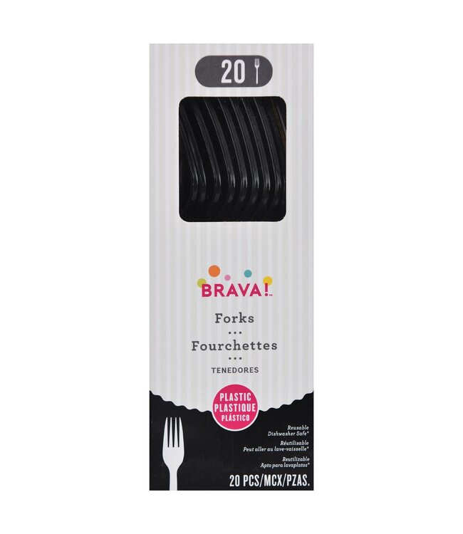 Amscan 20ct Reusable Plastic Forks - Jet Black