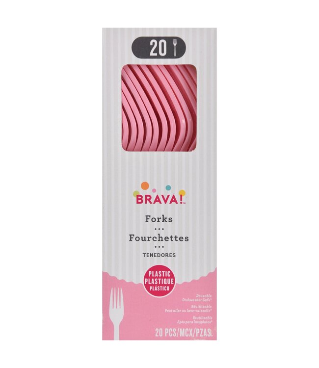 Amscan 20ct Reusable Plastic Forks - New Pink