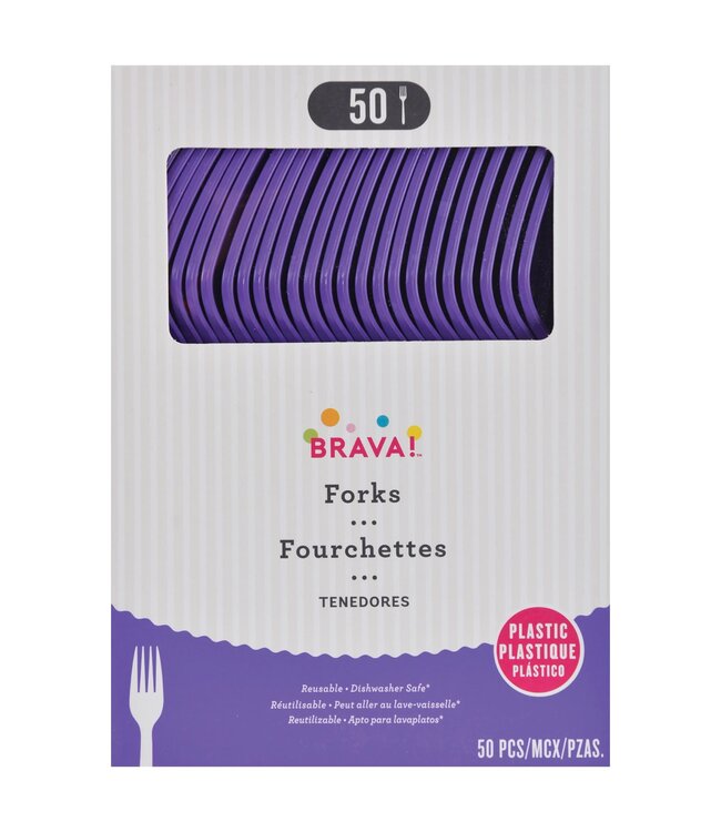 Amscan 50ct Reusable Plastic Forks -New Purple
