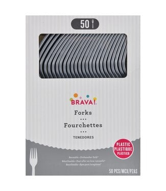 Amscan 50ct Reusable Plastic Forks -Silver