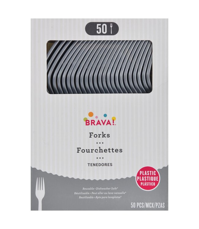 Amscan 50ct Reusable Plastic Forks -Silver