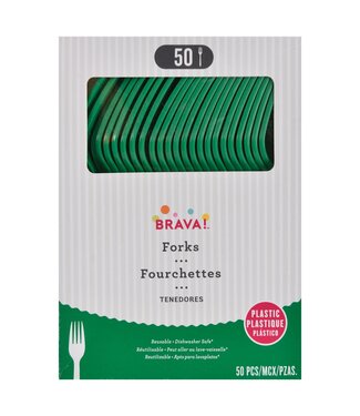 Amscan 50ct Reusable Plastic Forks -Festive Green