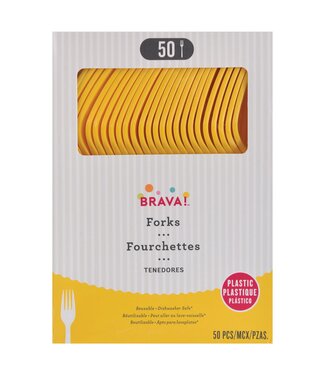 Amscan 50ct Reusable Plastic Forks -Yellow Sunshine