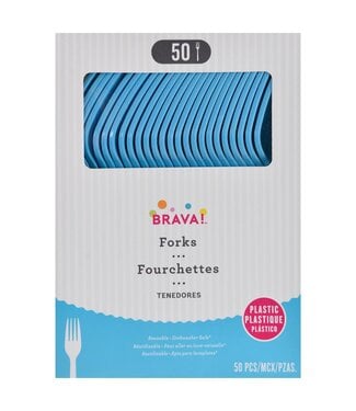 Amscan 50ct Reusable Plastic Forks -Caribbean Blue