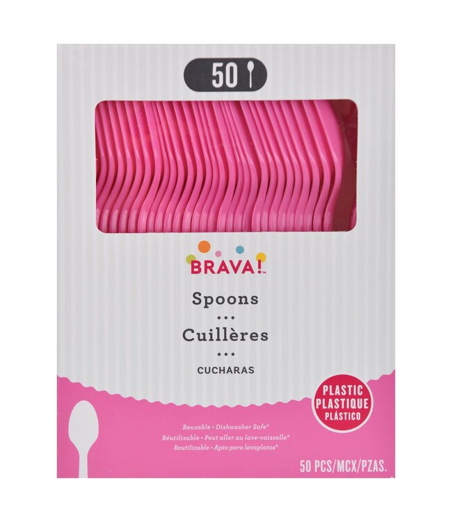 Amscan 50ct Reusable Plastic Spoons - Bright Pink