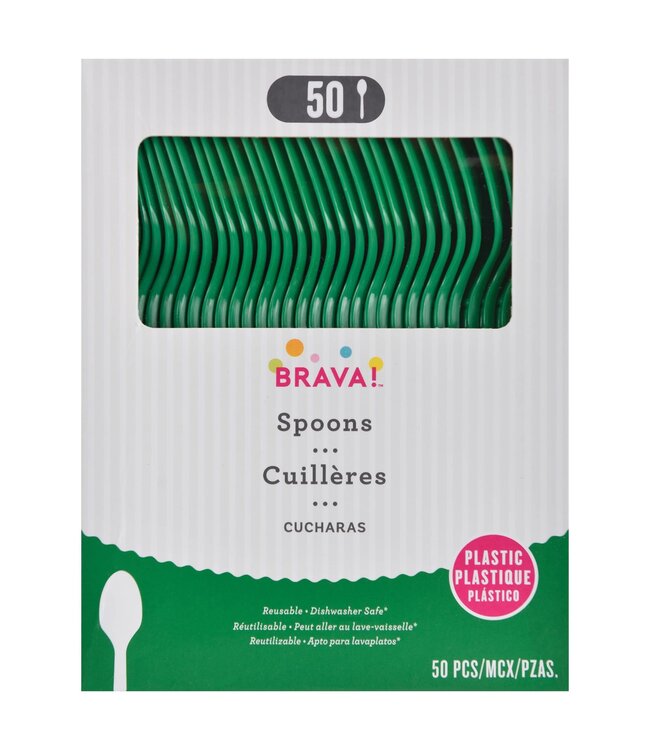 Amscan 50ct Reusable Plastic Spoons - Festive Green