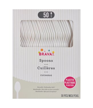 Amscan 50ct Reusable Plastic Spoons - Frosty White