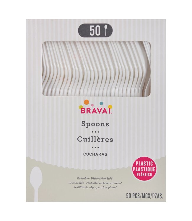 Amscan 50ct Reusable Plastic Spoons - Frosty White