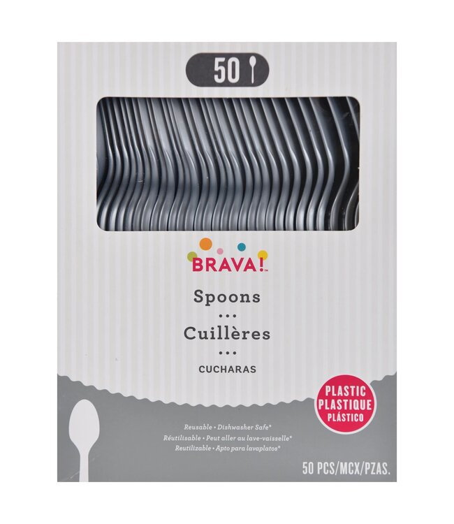 Amscan 50ct Reusable Plastic Spoons - Silver
