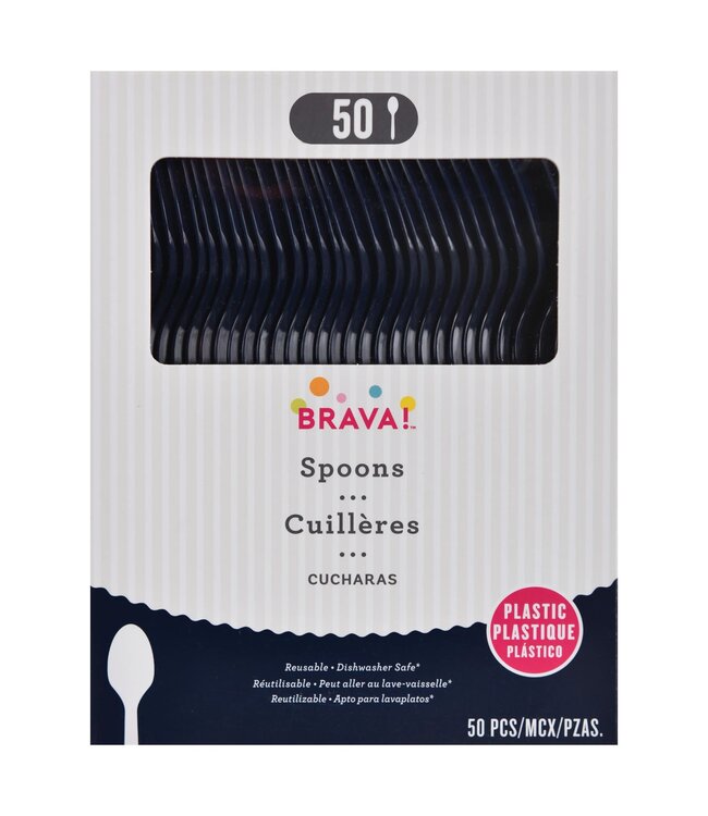 Amscan 50ct Reusable Plastic Spoons - True Navy