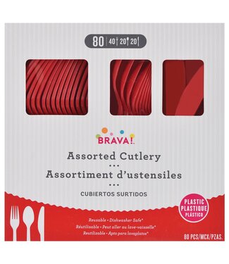 Amscan 80ct Reusable Plastic Cutlery Assortment - Apple Red
