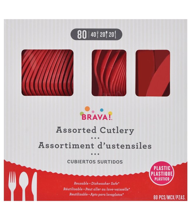 Amscan 80ct Reusable Plastic Cutlery Assortment - Apple Red