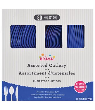 Amscan 80ct Reusable Plastic Cutlery Assortment - Bright Royal Blue