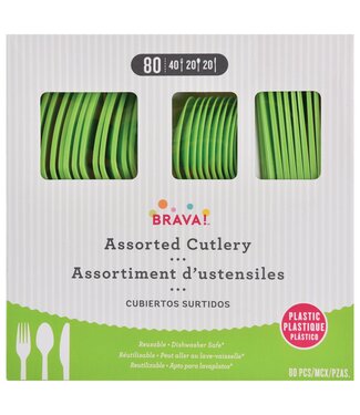 Amscan 80ct Reusable Plastic Cutlery Assortment - Kiwi