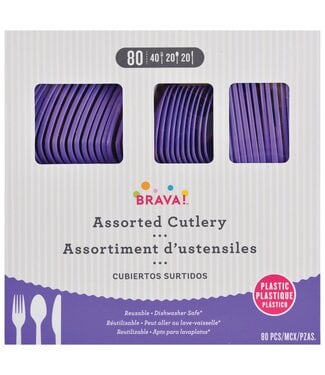 Amscan 80ct Reusable Plastic Cutlery Assortment - New Purple