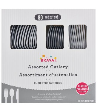 Amscan 80ct Reusable Plastic Cutlery Assortment - Silver
