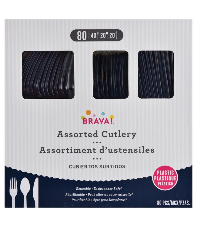 Amscan 80ct Reusable Plastic Cutlery Assortment - True Navy