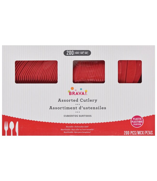 Amscan 200ct Reusable Plastic Cutlery Assortment - Apple Red