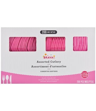 Amscan 200ct Reusable Plastic Cutlery Assortment - Bright Pink