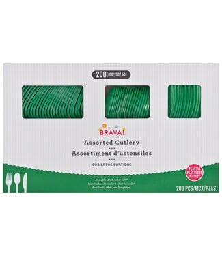 Amscan 200ct Reusable Plastic Cutlery Assortment - Festive Green