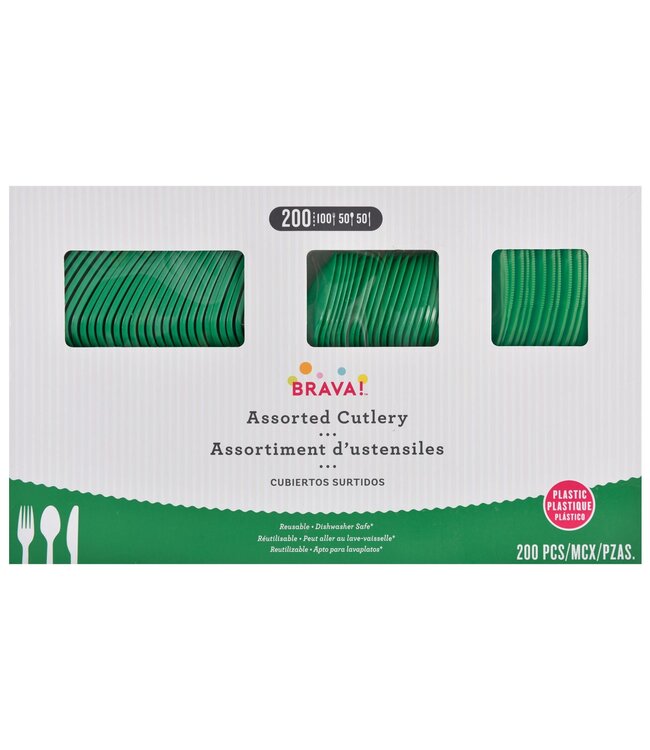 Amscan 200ct Reusable Plastic Cutlery Assortment - Festive Green