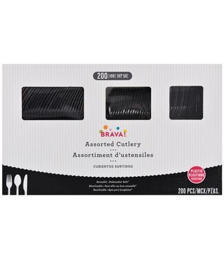 Amscan 200ct Reusable Plastic Cutlery Assortment - Jet Black