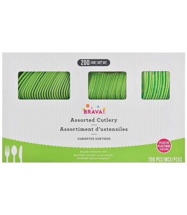 Amscan 200ct Reusable Plastic Cutlery Assortment - Kiwi