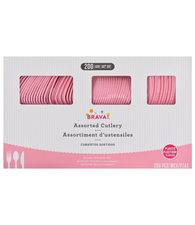 Amscan 200ct Reusable Plastic Cutlery Assortment - New Pink