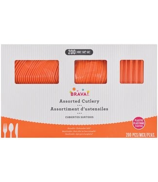 Amscan 200ct Reusable Plastic Cutlery Assortment - Orange Peel