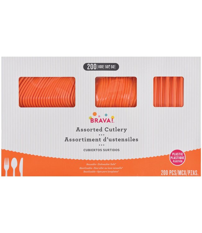 Amscan 200ct Reusable Plastic Cutlery Assortment - Orange Peel