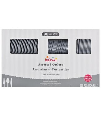 Amscan 200ct Reusable Plastic Cutlery Assortment - Silver