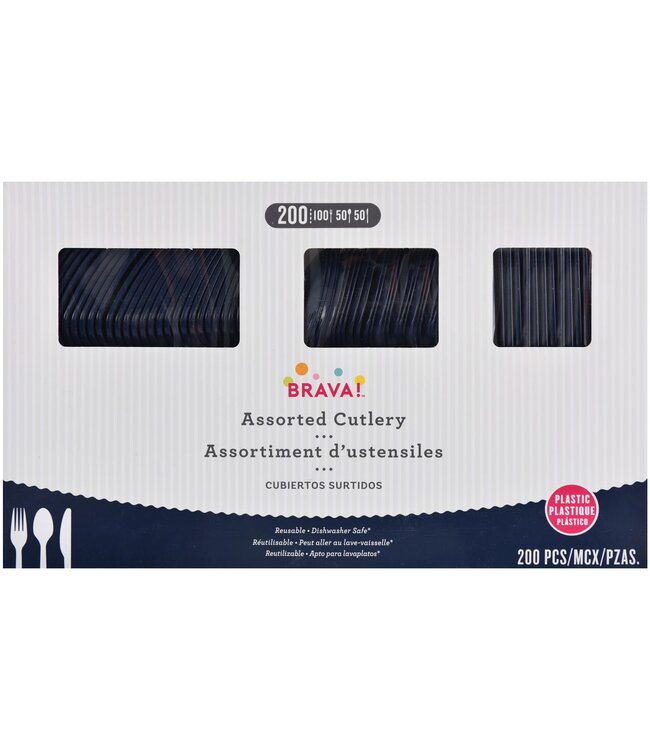 Amscan 200ct Reusable Plastic Cutlery Assortment - True Navy
