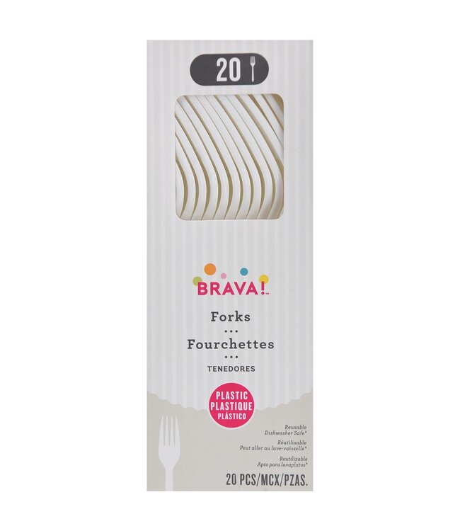 Amscan 20ct Reusable Plastic Forks - Frosty White