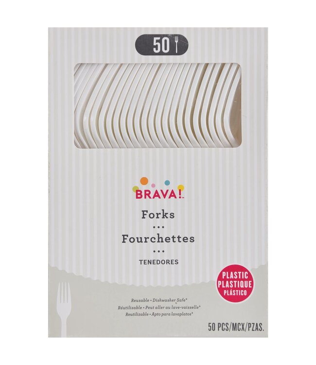 Amscan 50ct Reusable Plastic Forks -Frosty White