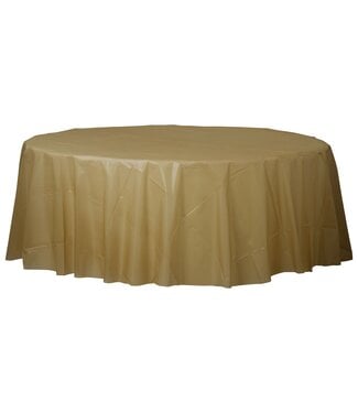 84" Round Plastic Table Cover- Gold