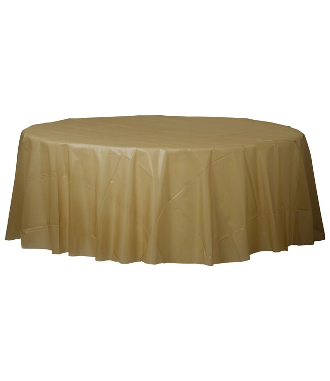 84" Round Plastic Table Cover- Gold