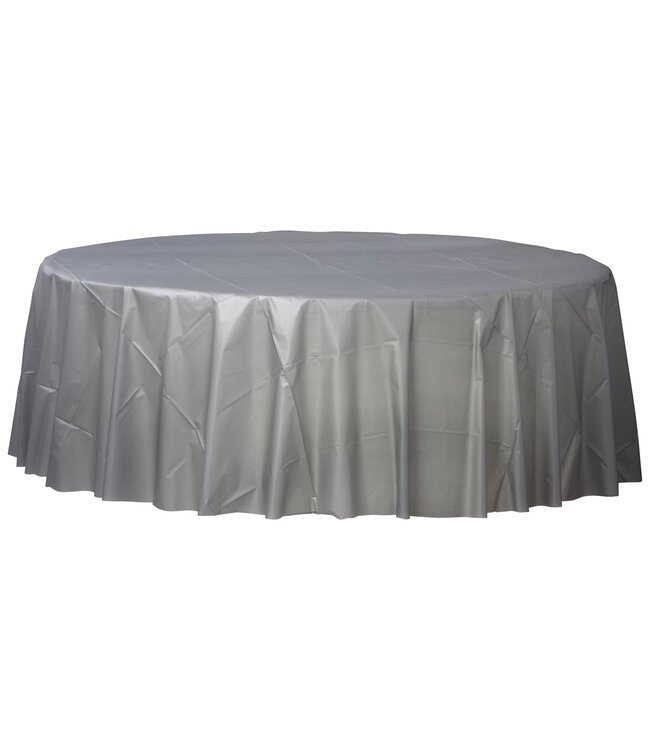 84" Round Plastic Table Cover - Silver